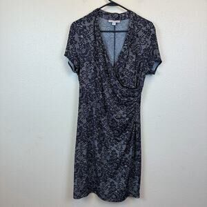 Coldwater Creek Womens Faux Wrap Floral Slinky Knit Dress Stretch Sz 12 Black